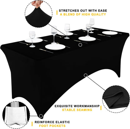 Smiry Spandex Table Cloth - 2 Pack Elastic Fitted Stretch Covers | Washable & Wrinkle-Free (Black, 48"x30"x30")