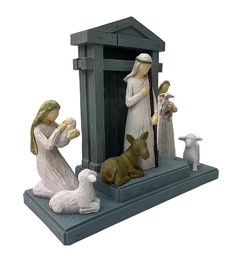 6pcs Christmas Nativity Scene Set - 7-Piece Full Display with Manger (Variation: 6pc Nativity Scene Set + Creche)