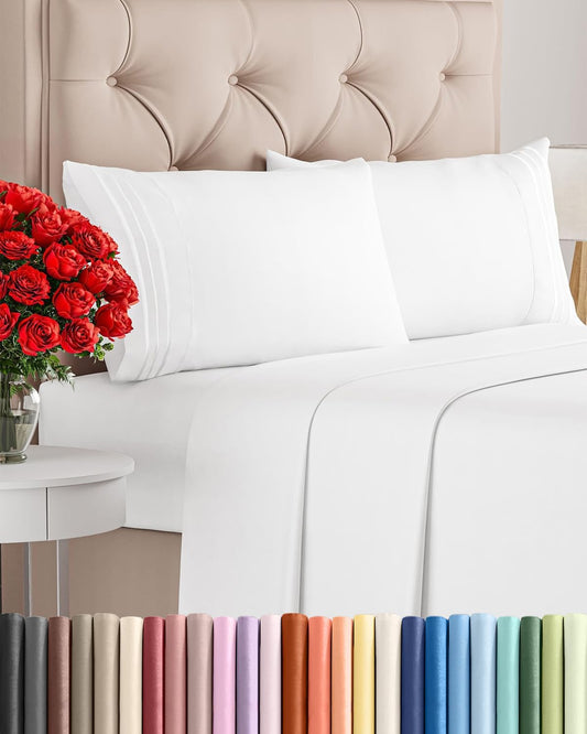Cal King Size 4-Piece Sheet Set - Ultra-Soft Cooling Bed Sheets | Hotel Luxury Bedding - White