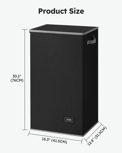 SOLEDI Laundry Hamper - 100L Black Collapsible Basket with Lid & Removable Bag for Clothes Storage