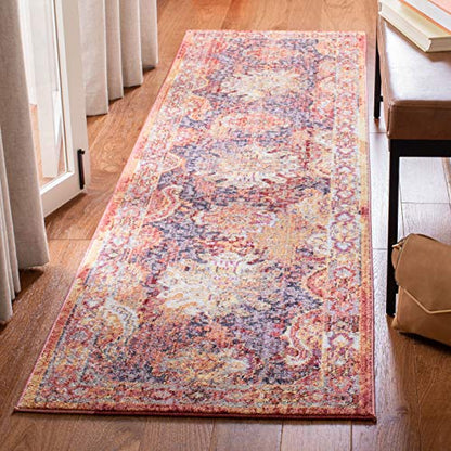 SAFAVIEH Bristol Collection Runner Rug - 2'3" x 8', Rust & Lavender, Boho Chic Distressed Design, Non-Shedding & Easy Care, Ideal for High Traffic Areas in Living Room, Bedroom (BTL340R)