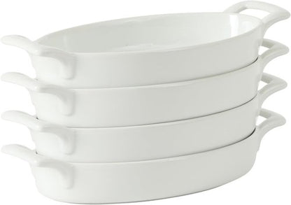Gibson Home Oval Au Gratin Baking Dishes - 4-Piece Set, 15 oz Oven Safe Ceramic Casserole Dishes, White