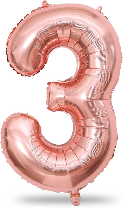 Rose Gold Number 3 Balloon - 40 Inch Large Foil Mylar Balloon for Birthdays & Celebrations