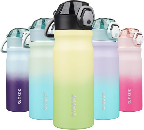 BJPKPK Insulated Water Bottle - 18oz Stainless Steel Thermal Flask with Straw & Carry Handle | Lime