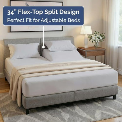 Flex Top Split Head King Sheet Set - Comfy, Breathable & Cooling Luxury Bedding - Deep Pockets, Soft French Grey