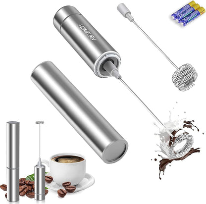 Skiennix Milk Frother - Handheld Battery Operated Drink Mixer with 2 Stainless Steel Whisks | Silver