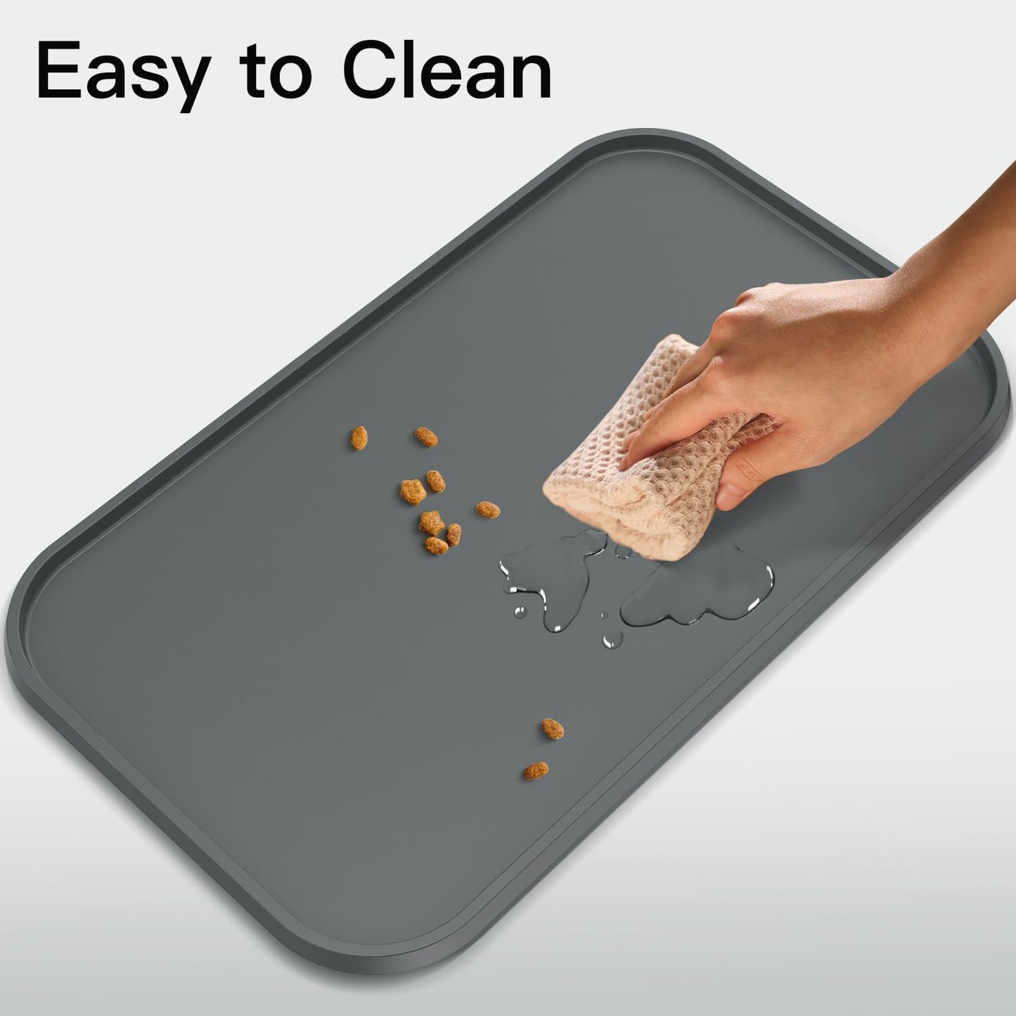 Pet Feeding Mat - Water-Proof Silicone with Raised Edge | Anti-Slip, BPA-Free, 23.5x13.5 Inch, Gray