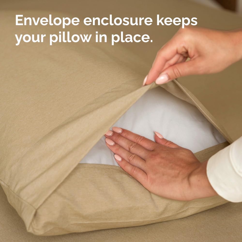 Standard Pillow Cases Set of 4 | Ultra Soft Hotel Quality Covers - Comfy & Machine Washable - Heathered Tan