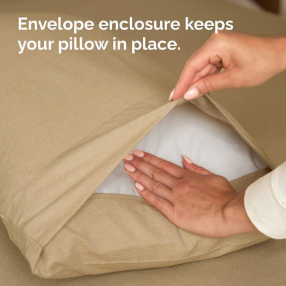 Standard Pillow Cases Set of 4 | Ultra Soft Hotel Quality Covers - Comfy & Machine Washable - Heathered Tan