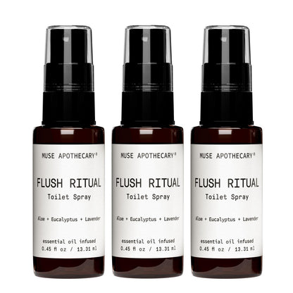 Muse Apothecary Flush Ritual Toilet Spray - Aromatic Essential Oils for Freshness | Aloe, Eucalyptus, Lavender - Travel Size Mini Collection, 0.45 oz, 3 Pack