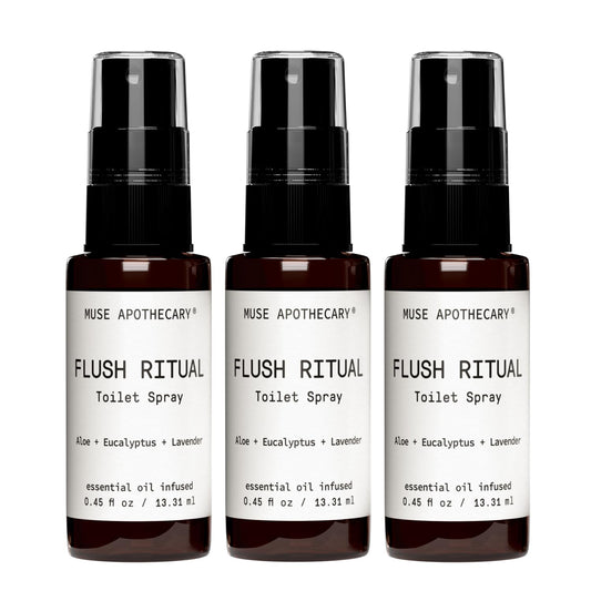 Muse Apothecary Flush Ritual Toilet Spray - Aromatic Essential Oils for Freshness | Aloe, Eucalyptus, Lavender - Travel Size Mini Collection, 0.45 oz, 3 Pack