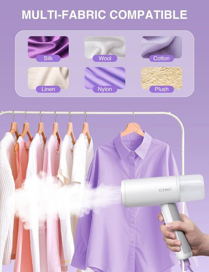 CLEVAST Portable Garment Steamer - Handheld Travel Size, Fast 30-Second Heat Up, 1000W Power