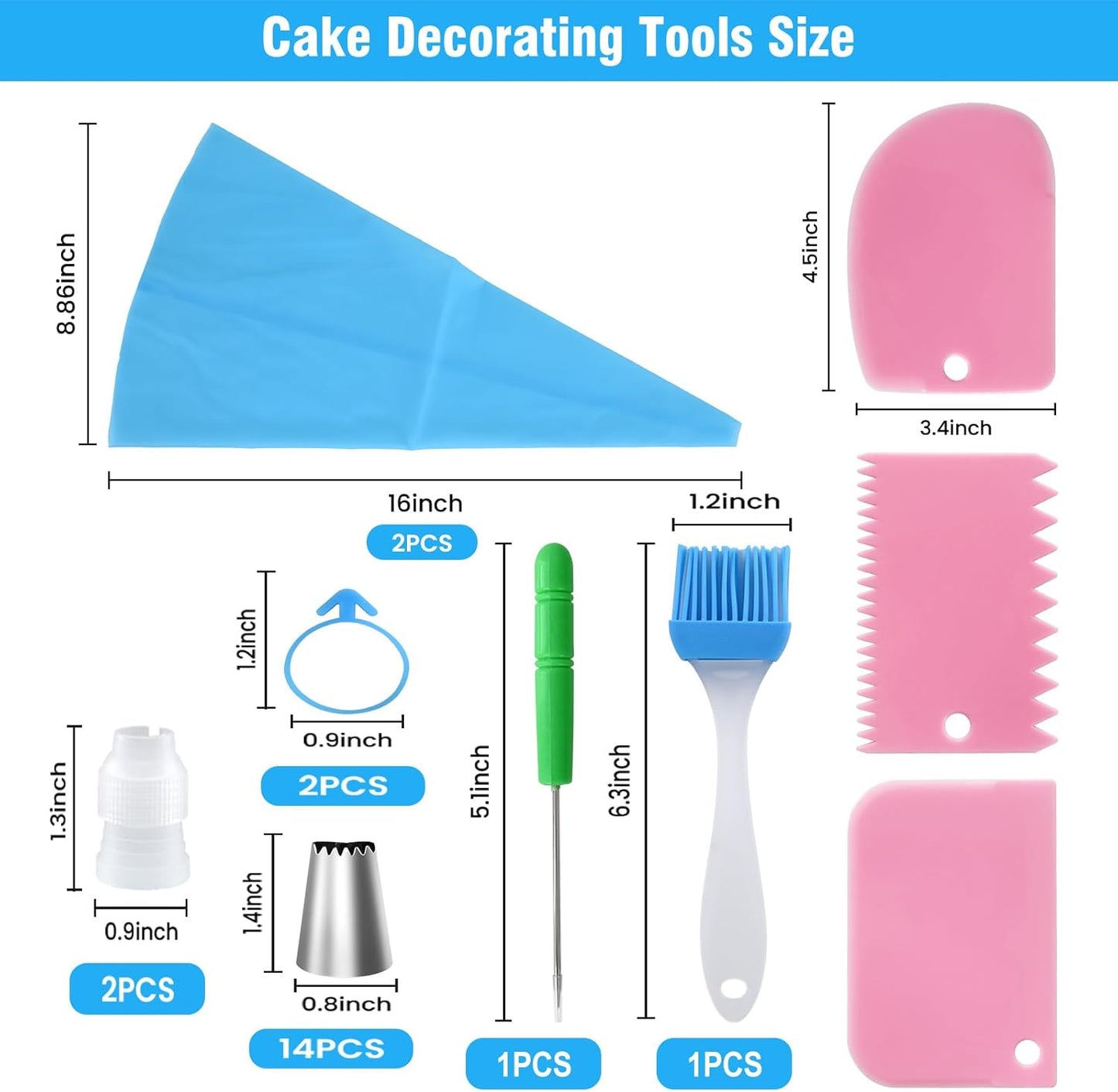 Skiennix Piping Bags and Tips Set - 16 Inch Reusable Silicone Pastry Bags with 14 Icing Tips & Accessories