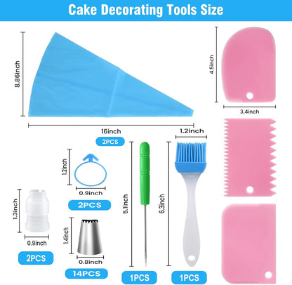 Skiennix Piping Bags and Tips Set - 16 Inch Reusable Silicone Pastry Bags with 14 Icing Tips & Accessories