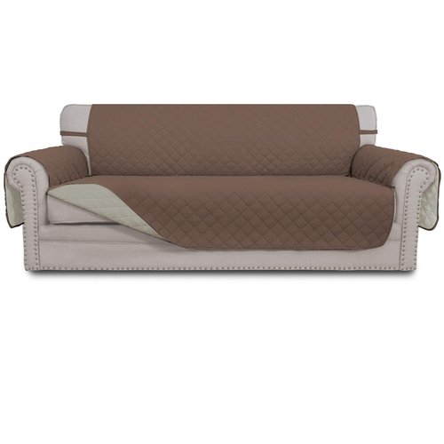Easy-Going Reversible Couch Cover for 3 Cushion Couch Sofa Cover for Dogs Water Resistant Furniture Protector Cover with Foam Sticks Elastic Straps for Pet Cat (Sofa, Brown/Beige)