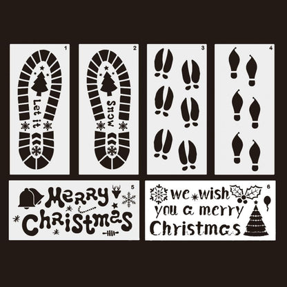 Skiennix 6 Pcs Christmas Santa Footprint Stencils - Reusable Elk & Snowflake Designs for Holiday Decor