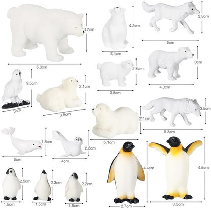 Kasyat 16 Pcs Polar Animals Figurines Set - Realistic Arctic Wildlife for Parties | Includes Bear, Penguin, Whale, Seal, and More