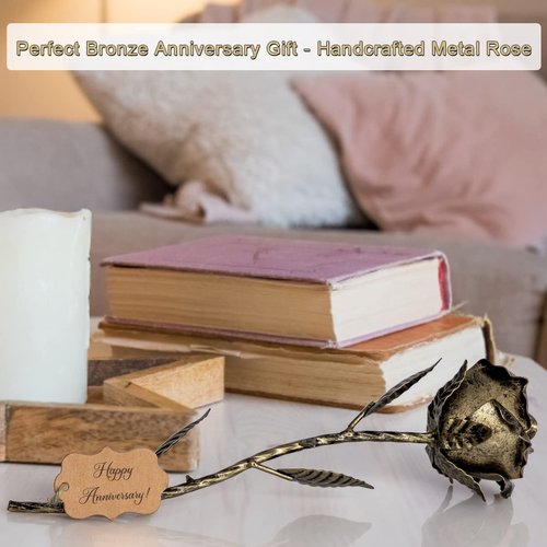 Bronze Anniversary 8 Year Gifts - Metal Rose 8th Anniversary for Her Bronze Gift, Everlasting Rose for 8 Year Wedding Anniversary, Handcrafted Bronze Stained 8 Anniversary for Wife Eternal Artwork