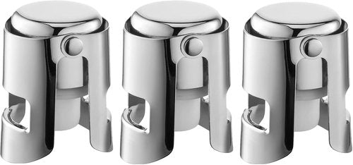Champagne Stoppers with Stainless Steel Champagne Saver with Food Grade Silicone Leak proof Keep Fresh Suitable for Champagne, Cava, Prosecco and Sparkling (Silver, 3 Pack)