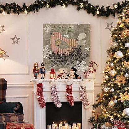 Home for the Holidays Bird Wall Art - Pine Cones & Snowflakes, 32x32 Premium Canvas, Ready to Hang - Variation of THIS listing