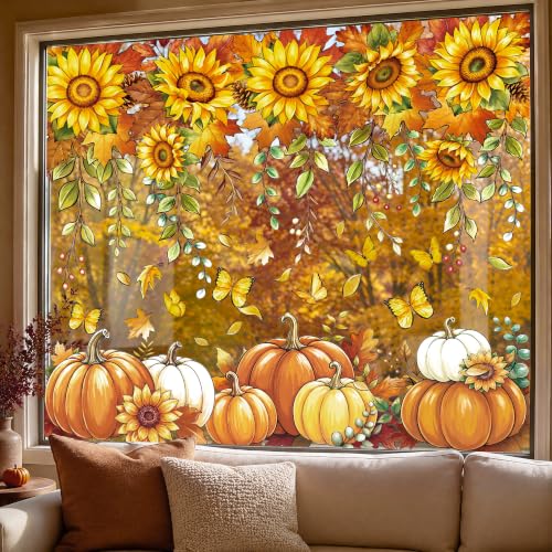Fall Window Clings Pumpkin Sunflower Decor 8 Sheets Autumn Glass Stickers