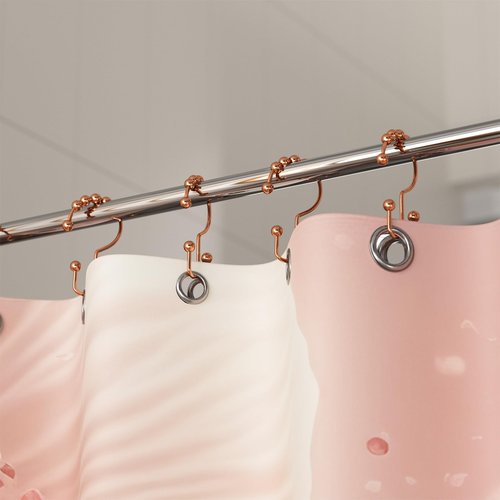 Titanker Shower Curtain Hooks Rings Rust Resistant Metal Double Glide Shower Hooks Rings for Bathroom Shower Rods Curtains, Set of 12 Hooks - Rose Gold