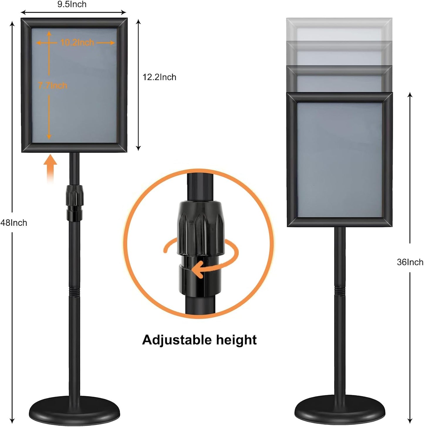 Sign Holder Stand by [Brand Name] - 8.5x11″ Adjustable Freestanding Display Frame | Black Pedestal Base for Menus & Logos