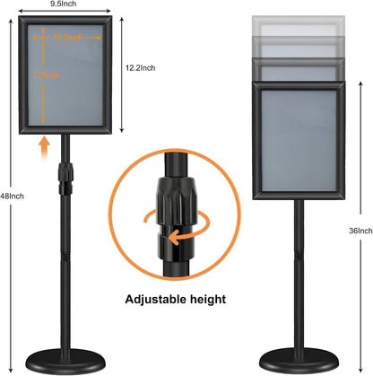 Sign Holder Stand by [Brand Name] - 8.5x11″ Adjustable Freestanding Display Frame | Black Pedestal Base for Menus & Logos