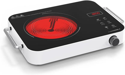 Nafewin Electric Cooktop - 1800W Portable Infrared Hot Plate with 4-Hour Timer | Single Burner Countertop