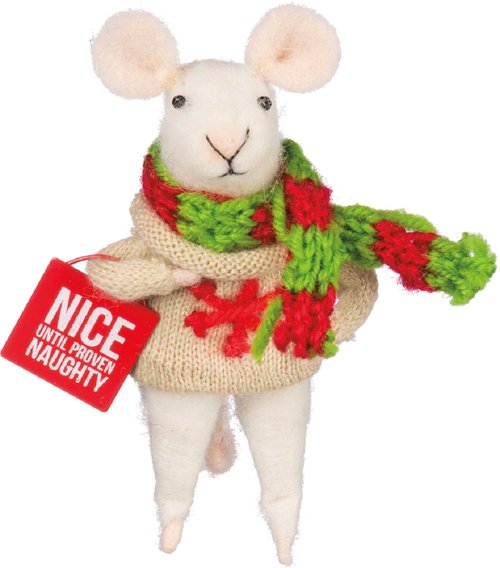 Primitives by Kathy 4.25 Inches Tall Mouse with Nice Until Proven Naughty Box Sign