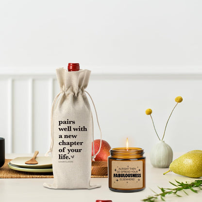 XFW New Chapter Wine Bag Scented Candles Set New Beginnings Gifts for Women Men Good luck Moving Away Coworker Leaving Ideas Funny Retirement Goodbye Going Away Gifts for Coworkers Boss Friends