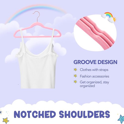 HOUSE DAY Velvet Kids Hangers - 60 Pack Premium Non-Slip 14 Inch Blush Pink Hangers for Children's Closet