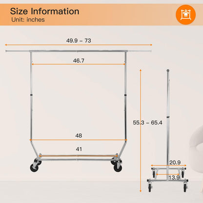 PayLessHere Heavy Duty Clothing Rack - Extensible Garment Rack with Wheels | Supports 135 lbs, Chrome Finish