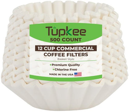 Tupkee 12-Cup Large Coffee Filters - 9.75” x 4.25” - 500 Count - Tall Walled to Prevent Ground Overflow - Compatible with Bunn 12 Cup Commercial Coffee Maker & Large Home Machines - Made in the USA