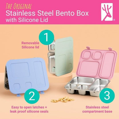 Elk and Friends Kids Stainless Steel Bento Box - Leak-Proof Toddler Lunch Container | 4 Compartments | Dishwasher Safe