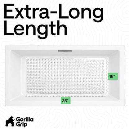 GORILLA GRIP Patented Bath Tub Shower Mat, Machine Washable Bathtub Floor Liner Mats, Suction Cups and Drain Holes to Keep Tubs Clean, Soft on Feet, Bathroom Essentials, 35x16 Inch, Clear