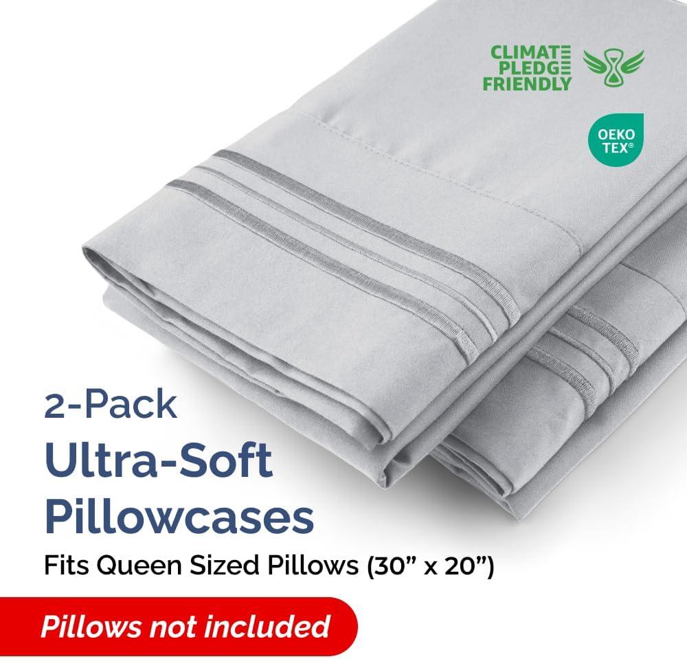Skiennix Queen Pillow Cases Set of 2 - Ultra Soft Hotel Quality - Wrinkle Free & Fade Resistant - Steel Blue