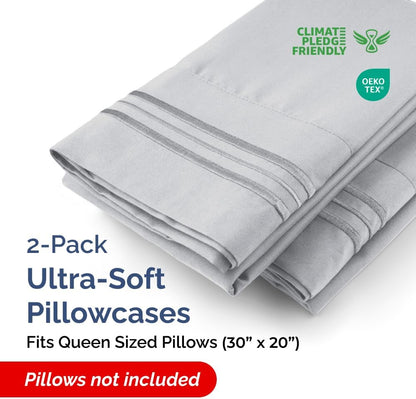 Skiennix Queen Pillow Cases Set of 2 - Ultra Soft Hotel Quality - Wrinkle Free & Fade Resistant - Steel Blue