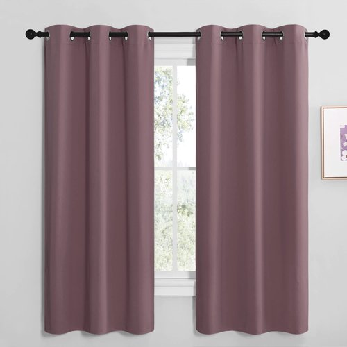NICETOWN Dry Rose Room Darkening Curtains for Kitchen, Set of 2, 42 inches Wide by 68 inches Long, Window Treatment Thermal Insulated Solid Grommet Room Darkening Curtains/Drapes for Bedroom