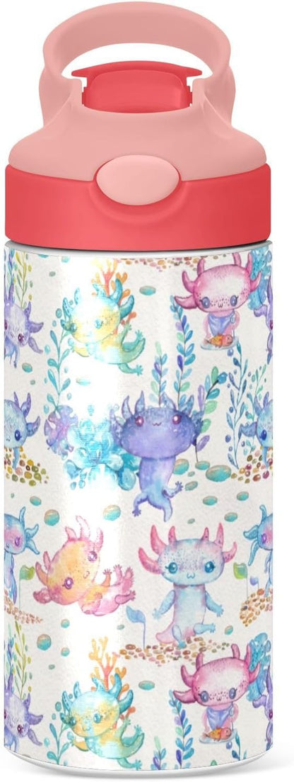 Skiennix Cute Axolotl Stainless Steel Water Bottle - 12 Oz Vacuum Insulated for Kids & Girls