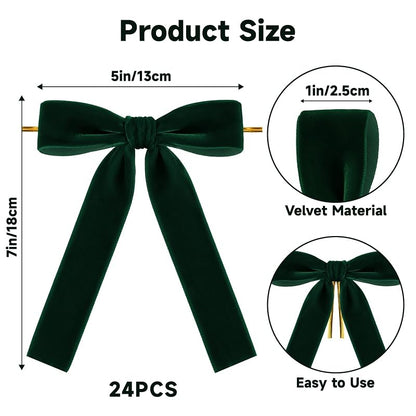 1'' Dark Green Velvet Bows, 24 Pcs for Christmas Tree Decoration - KINGLAKE Variation: Dark Green+1 Inch