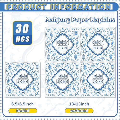 Gueevin 30 Pcs Mahjong Cocktail Napkins - Blue Party Supplies