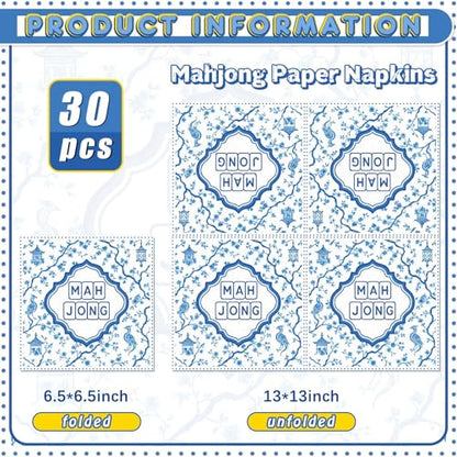 Gueevin 30 Pcs Mahjong Cocktail Napkins - Blue Party Supplies