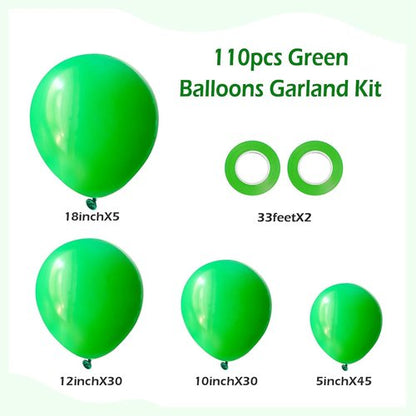 FOTIOMRG Green Balloon Garland Arch Kit - 110-Piece Set with 18", 12", 10", & 5" Latex Balloons for Parties