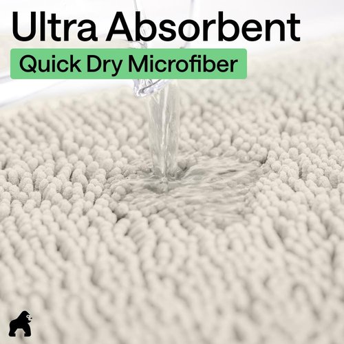 GORILLA GRIP Bath Rug Mat - Soft Absorbent Chenille | Quick-Dry Microfiber, 48x17, Ivory