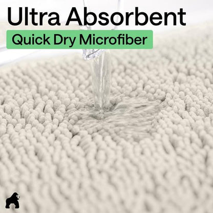 GORILLA GRIP Bath Rug Mat - Soft Absorbent Chenille | Quick-Dry Microfiber, 48x17, Ivory