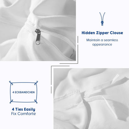 SONORO KATE 100% Egyptian Cotton Duvet Cover - Soft & Breathable 1000 Thread Count | Queen Size, White - 3 PC Set