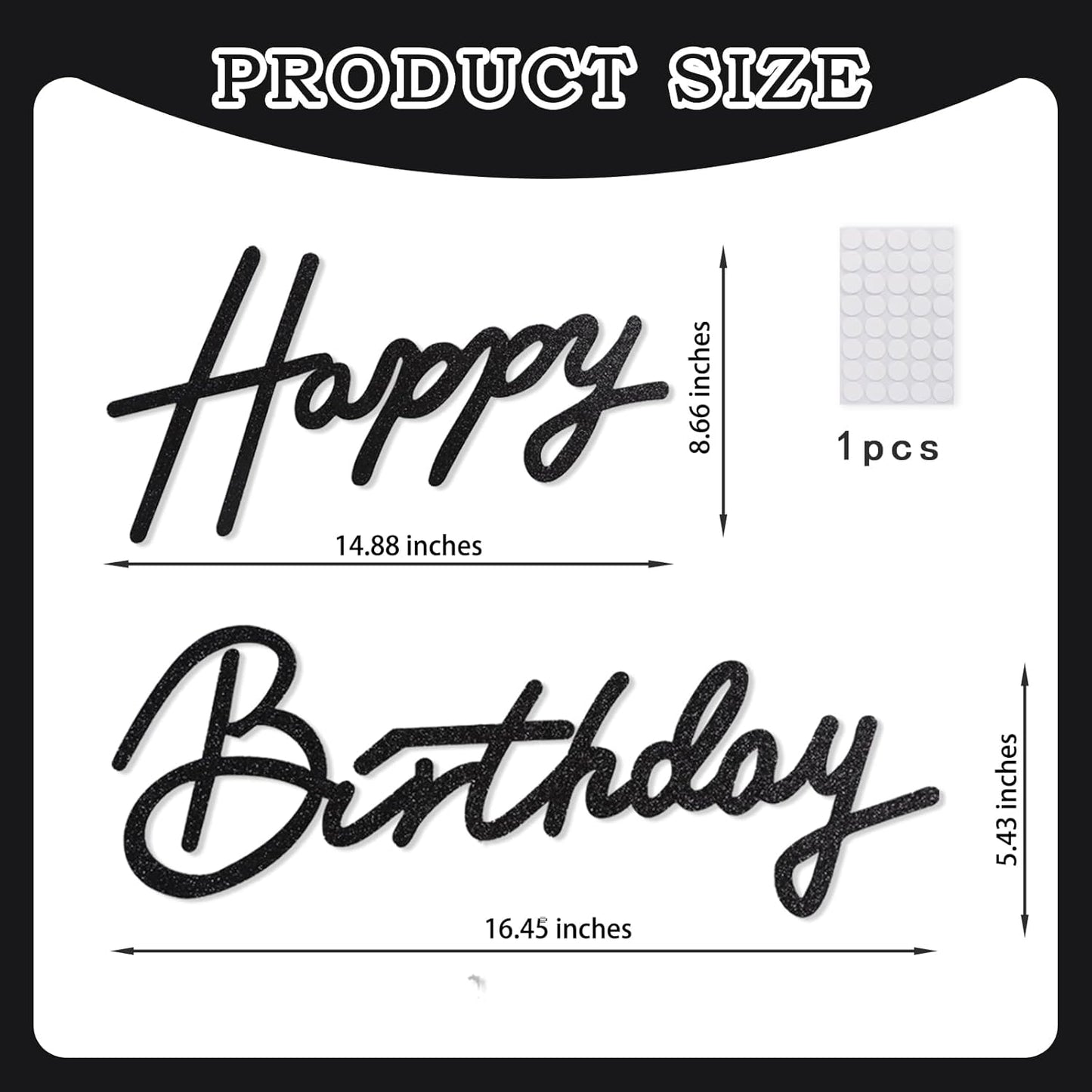 TONIFUL Happy Birthday Sign - Glitter Black Felt Banner for Stunning Party Backdrops | Includes Dot Glue