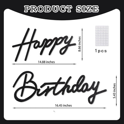 TONIFUL Happy Birthday Sign - Glitter Black Felt Banner for Stunning Party Backdrops | Includes Dot Glue