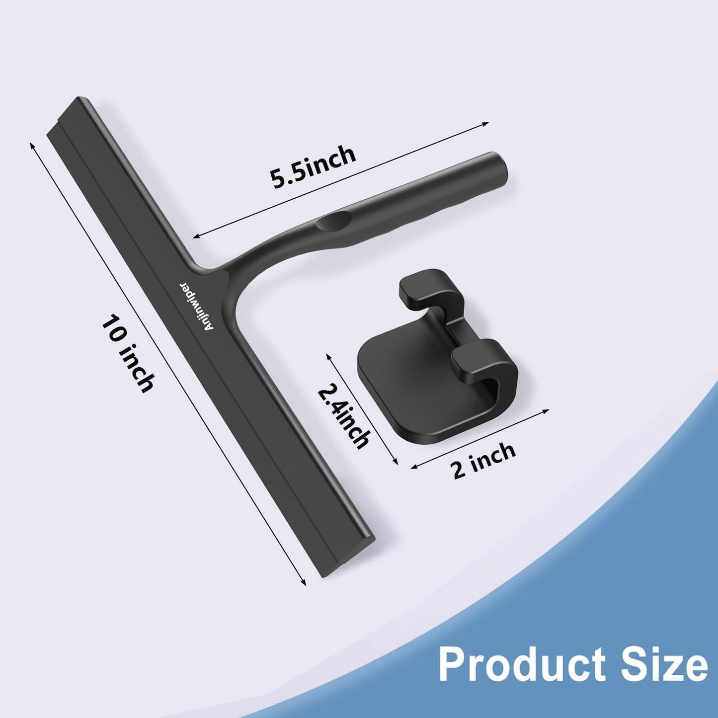Skiennix Shower Squeegee - Silicone Window Cleaner Tool with Adhesive Hook | 10 Inch, Black